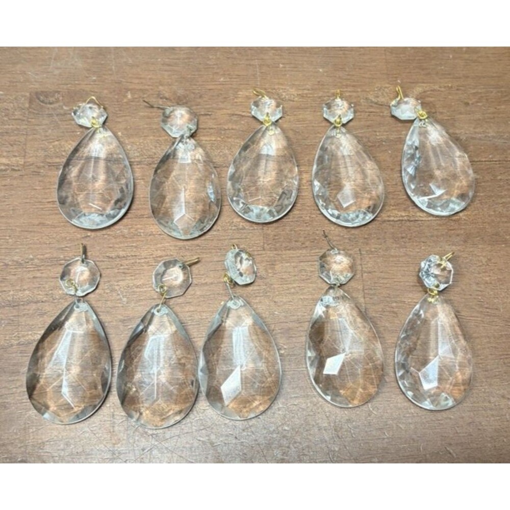 10 Faceted Teardrop Glass Crystals Lamp Chandelier Prisms 2.5” flat back (lot a)